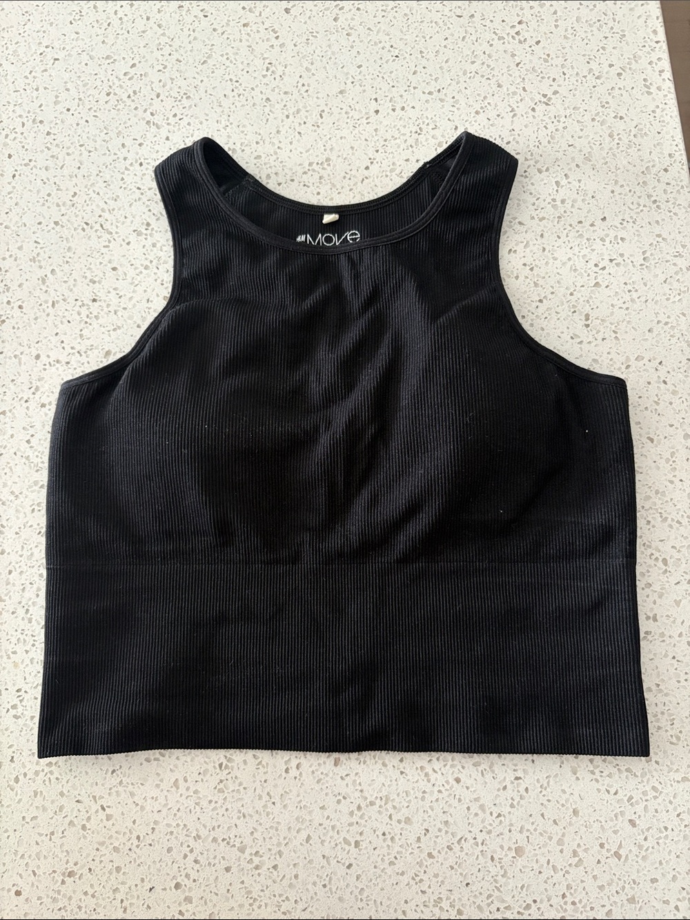 H&M Black Ribbed High-Neck Crop Tank
